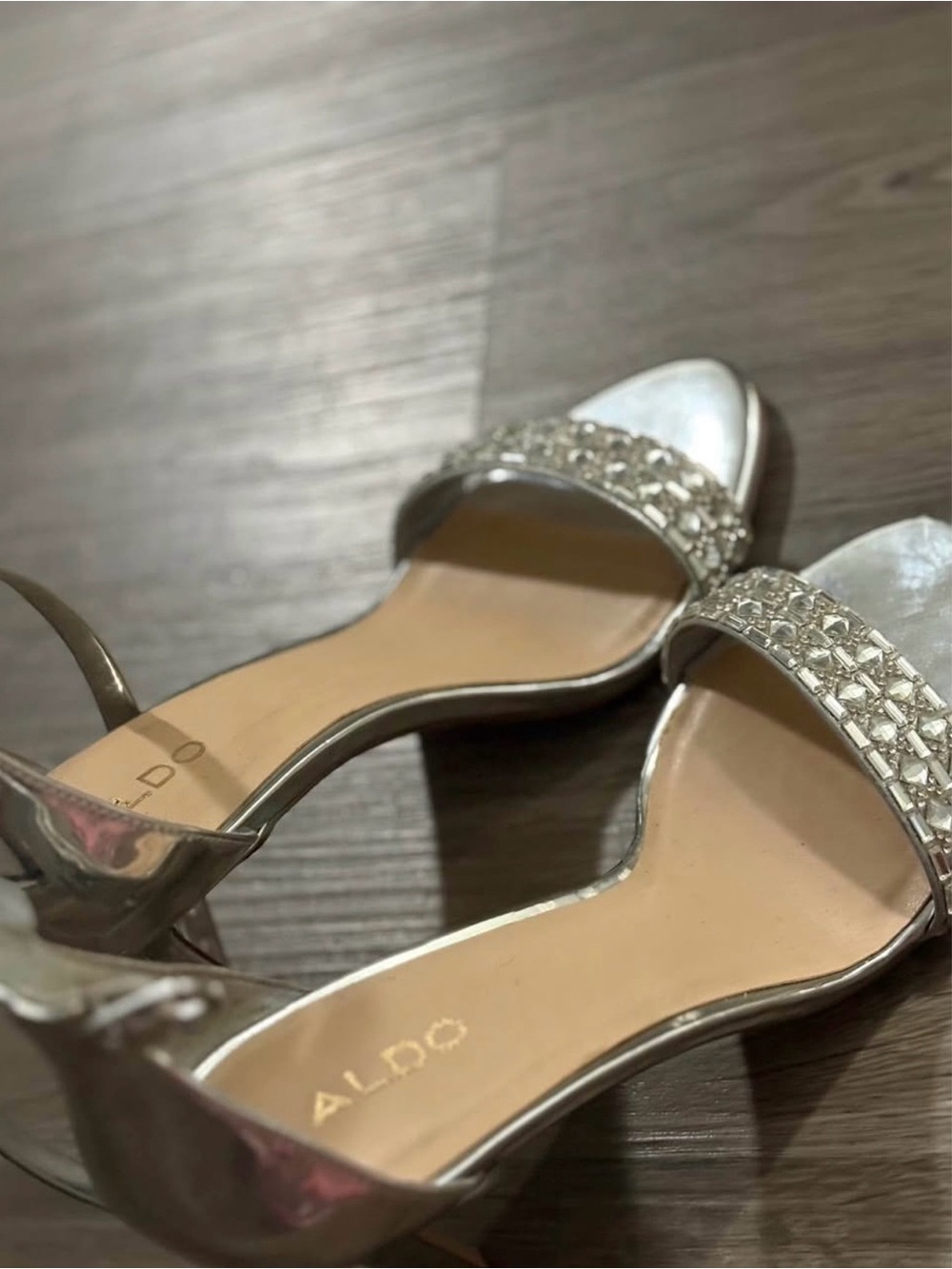 ALDO Silver Crystal-Embellished Open-Toe Heels